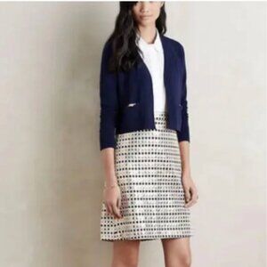 Anthropologie HWR Monogram Blue Knit Cardigan Floral Lining